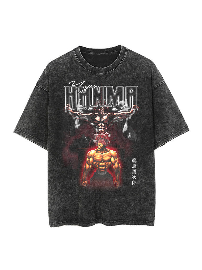 Discover Distinctive Style: Teasearch3d's Acid Washed Shirt Line 42 Yujiro Hanma Vintage Tee